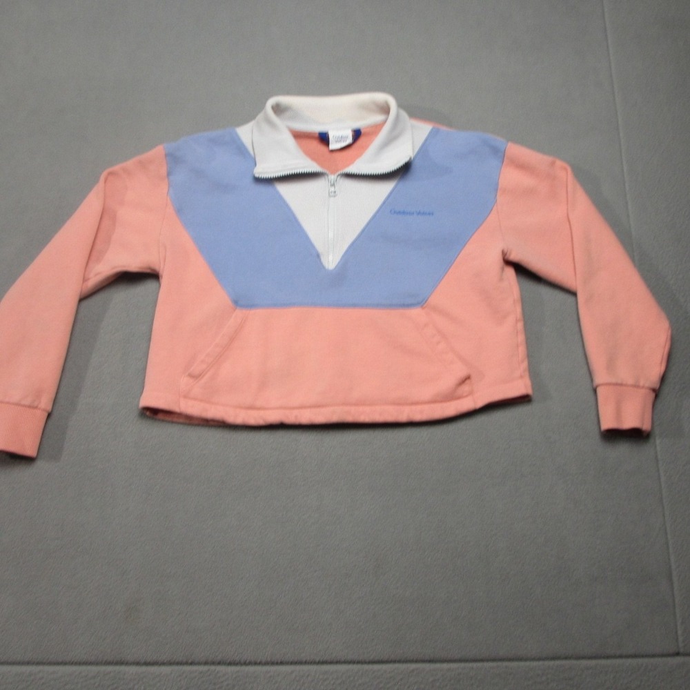 Outdoor Voices Sweatshirt Womens Small Pink Blue Colorblock Cropped 1/2 Zip